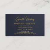 Luxury Real Estate Navy Blue Gold Stone Slate Visitekaartje (Achterkant)
