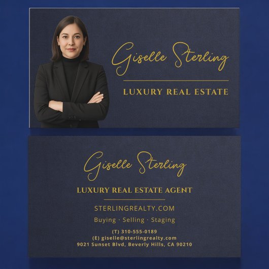 Luxury Real Estate Navy Blue Gold Stone Slate Visitekaartje