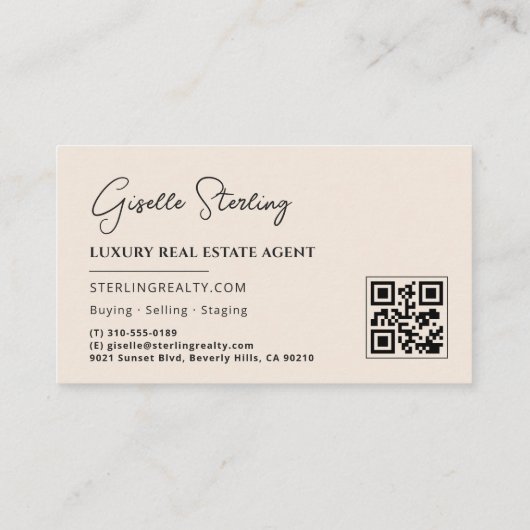 Luxury Real Estate Neutral Beige QR Code  Visitekaartje (Achterkant)
