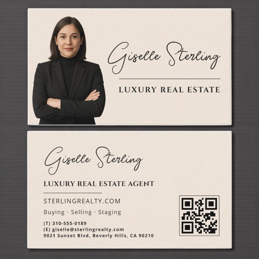 Luxury Real Estate Neutral Beige QR Code  Visitekaartje
