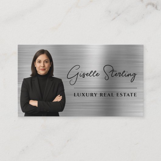Luxury Real Estate Silver Faux Metallic Script Visitekaartje (Voorkant)