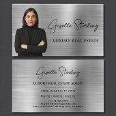 Luxury Real Estate Silver Faux Metallic Script Visitekaartje