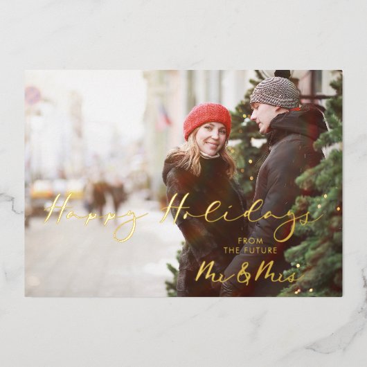 Luxury Real Golden Future Mr & Mrs. Folie Feestdagenkaart (Voorkant)