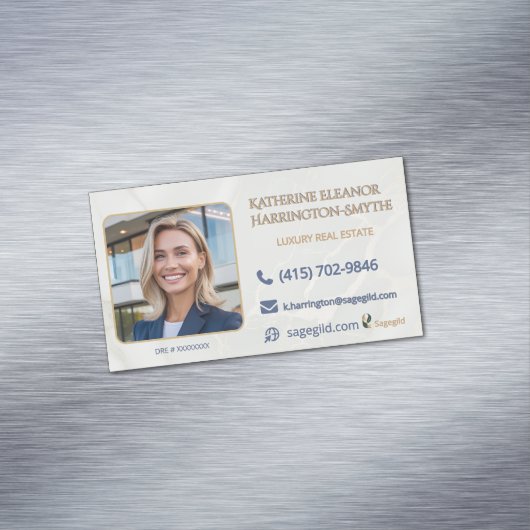 Luxury Realtor Photo Magnet—Call, Email, Visit Magnetisch Visitekaartje (Voorbeeld)