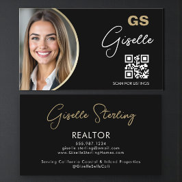 Luxury Realtor QR Code Black Gold Photo  Visitekaartje