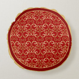 LUXURY RED AND GOLD CHRISTMAS DAMASK PERSONALIZED ROND KUSSEN
