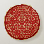 LUXURY RED AND GOLD CHRISTMAS DAMASK PERSONALIZED ROND KUSSEN (Achterkant)