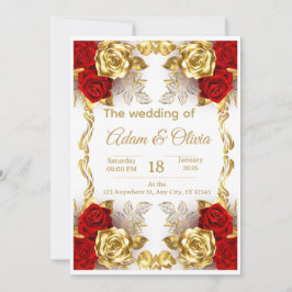 Luxury Red and Gold Floral Wedding Invitation Kaart