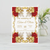 Luxury Red and Gold Floral Wedding Invitation Kaart (Staand voorkant)