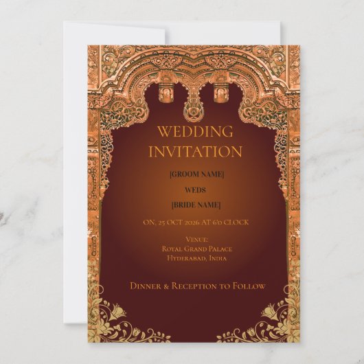 Luxury Red and Gold Wedding Invitation Kaart (Voorkant)