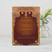 Luxury Red and Gold Wedding Invitation Kaart (Staand voorkant)