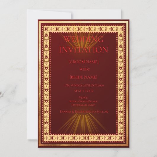 Luxury Red and Gold Wedding Invitation Kaart (Voorkant)