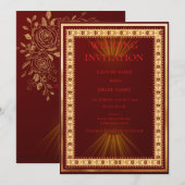 Luxury Red and Gold Wedding Invitation Kaart (Voorkant / Achterkant)