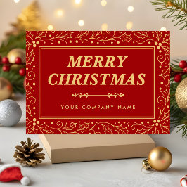 Luxury Red & Antique-Gold Business Merry Christmas Feestdagenkaart