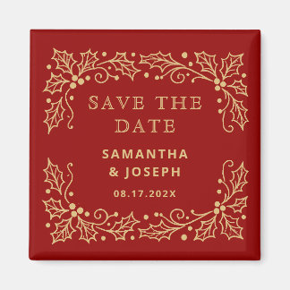 Luxury Red & Antique-Gold Save the Date Magneet
