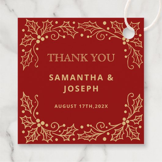 Luxury Red & Antique-Gold Wedding Bedankjes Labels (Achterkant)