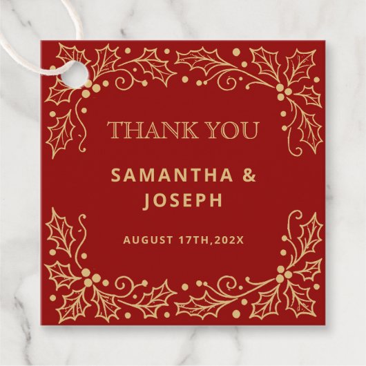 Luxury Red & Antique-Gold Wedding Bedankjes Labels (Voorkant)
