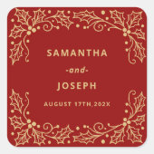 Luxury Red & Antique-Gold Wedding Candle Label (Voorkant)