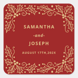 Luxury Red & Antique-Gold Wedding Candle Label