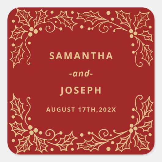Luxury Red & Antique-Gold Wedding Candle Label (Voorkant)