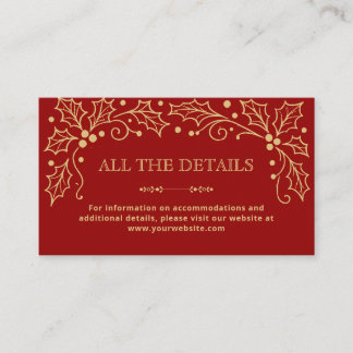 Luxury Red & Antique Gold Wedding Details Informatiekaartje