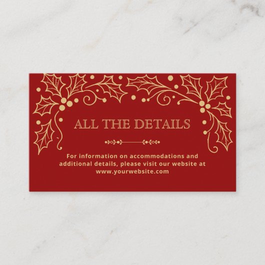 Luxury Red & Antique Gold Wedding Details Informatiekaartje (Voorkant)