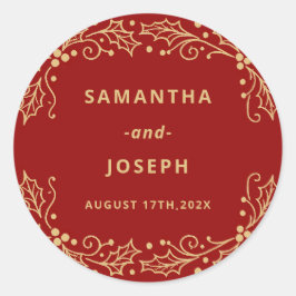 Luxury Red & Antique-Gold Wedding Envelope Seal Ronde Sticker