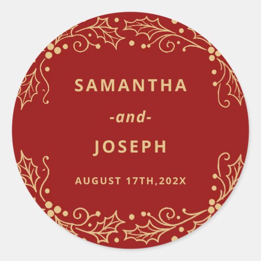 Luxury Red & Antique-Gold Wedding Envelope Seal Ronde Sticker (Voorkant)