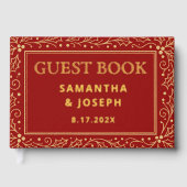 Luxury Red & Antique-Gold Wedding Gastenboek (Voorkant)