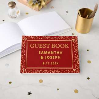 Luxury Red & Antique-Gold Wedding Gastenboek