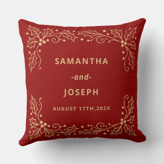 Luxury Red & Antique-Gold Wedding Kussen (Achterkant)