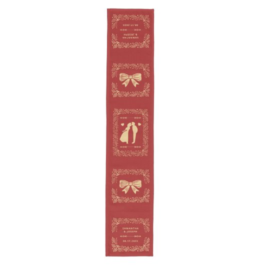 Luxury Red & Antique-Gold Wedding Medium Tafelloper (Voorkant)