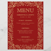 Luxury Red & Antique-Gold Wedding Menu Card (Voorkant)