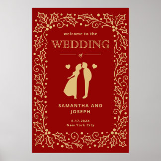 Luxury Red & Antique-Gold Wedding Poster