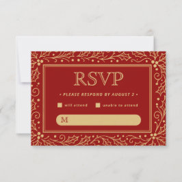 Luxury Red & Antique-Gold Wedding RSVP Kaartje