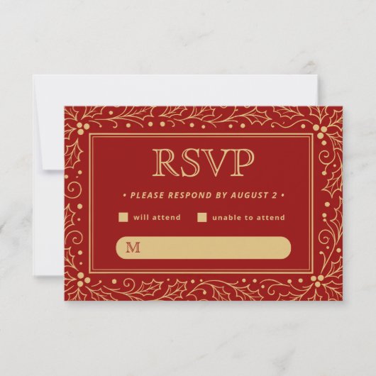 Luxury Red & Antique-Gold Wedding RSVP Kaartje (Voorkant)