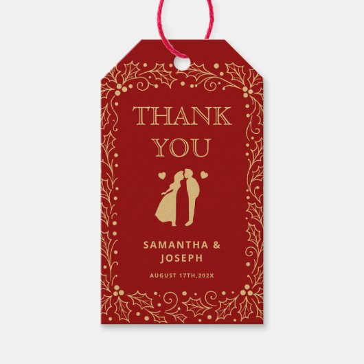 Luxury Red & Antique-Gold Wedding Thank You Cadeaulabel (Voorkant)