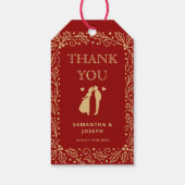 Luxury Red & Antique-Gold Wedding Thank You Cadeaulabel (Achterkant)