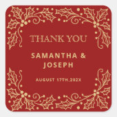 Luxury Red & Antique-Gold Wedding Vierkante Sticker (Voorkant)