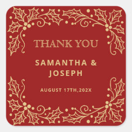 Luxury Red & Antique-Gold Wedding Vierkante Sticker