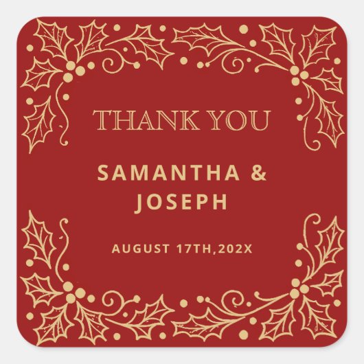 Luxury Red & Antique-Gold Wedding Vierkante Sticker (Voorkant)