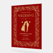 Luxury Red & Antique-Gold Wedding Welcome Acryl Bord (Hoek)