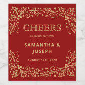 Luxury Red & Antique-Gold Wedding Wijn Etiket (Enkel label)