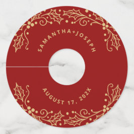 Luxury Red & Antique-Gold Wedding Wijnglaslabel