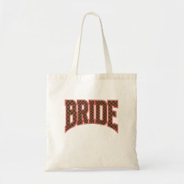 Luxury Red + Brown Checkered Varsity BRIDE Tote Bag