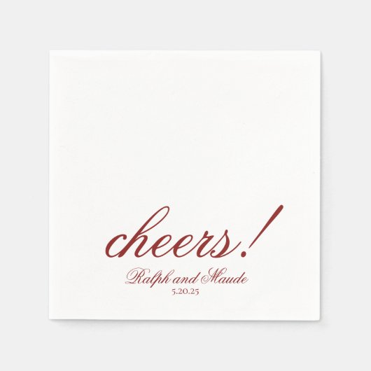 Luxury Red Cheers Elegant Personalized Wedding Servet (Voorkant)