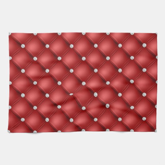 Luxury Red Diamond Tufted Pattern Theedoek (Horizontaal)
