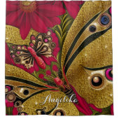 Luxury Red en Gold Butterfly - Aangepaste naam Douchegordijn (Voorkant)