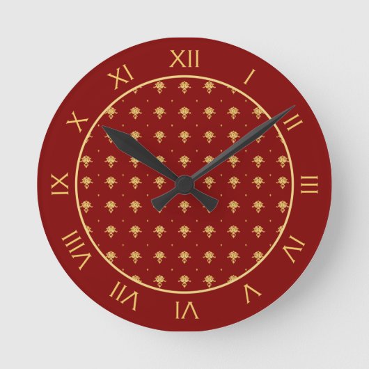 Luxury Red en Gold  Damask-patroon Ronde Klok (Voorkant)