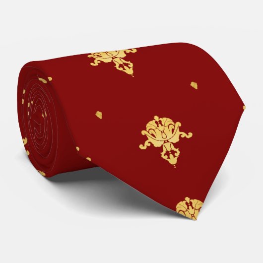 Luxury Red en Gold Damask-patroon Stropdas (Opgerold)